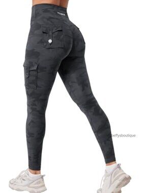 High Rise Cargo Leggings Hidden Scrunch Butt Lifting Gym Yoga Pants